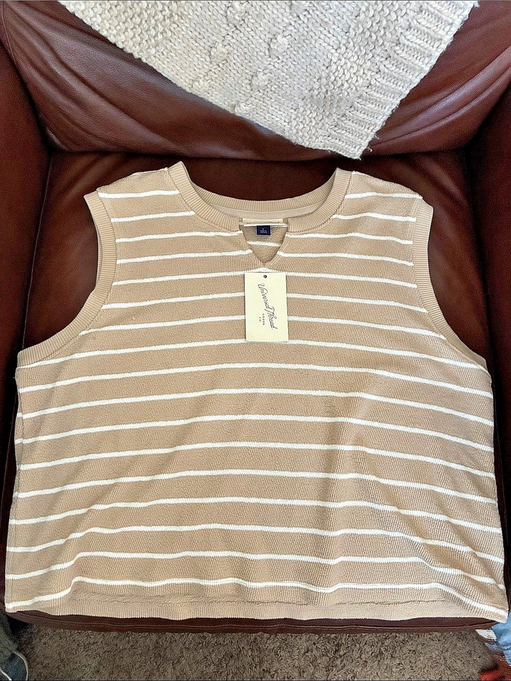 Universal Thread Knit Muscle Tank Top Brown & White Large